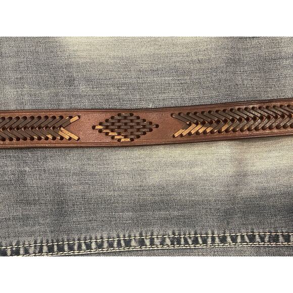 Leather Belt Brown‎ Woven Design Western Style Casual Belt Size 40 - Picture 5 of 5